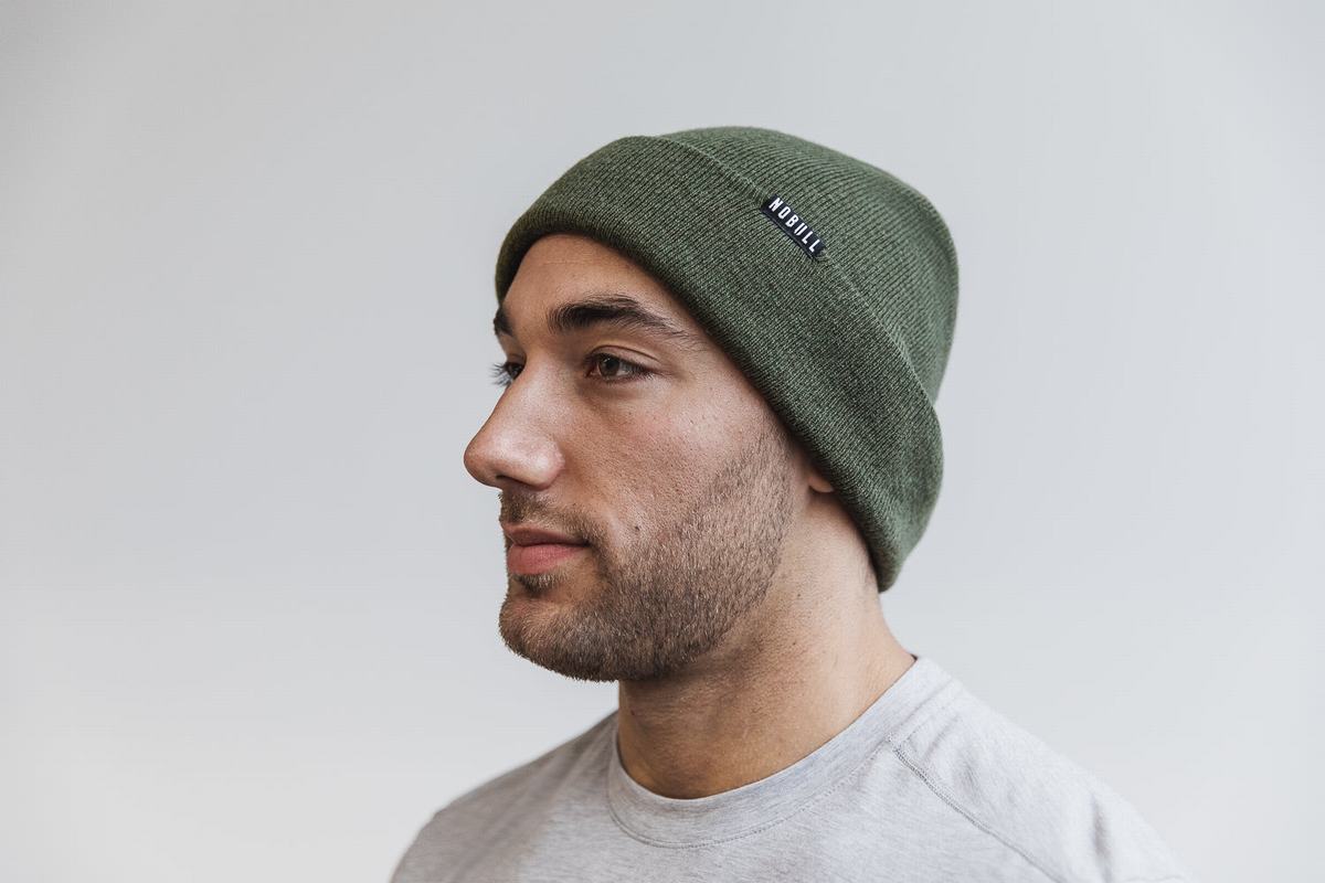 Nobull Cuffed Men\'s Beanie Olive | Australia (PW2019)